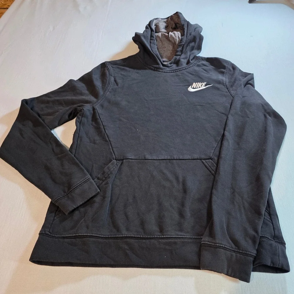 Nike Sportswear Club Fleece Hoodie Black Grey Pullover Sweatshirt XL 939642-010